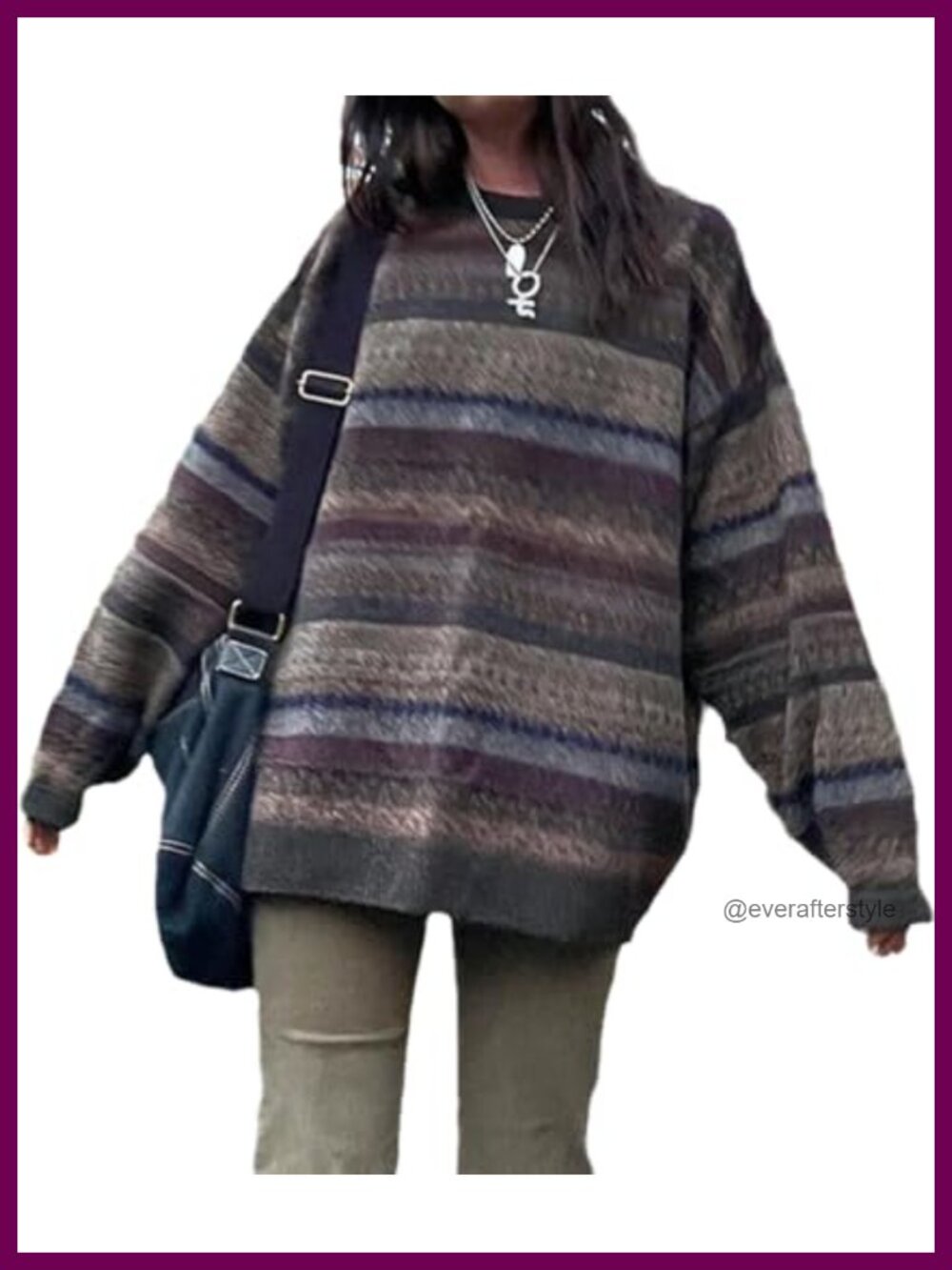 Oversized Striped Knit Pullover Sweater Loose Fit Y2K Grunge Streetwear